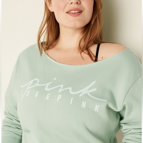 PINK Victoria’s Secret Sage FLEECE CROPPED SWEATSHIRT medium - Picture 2 of 7
